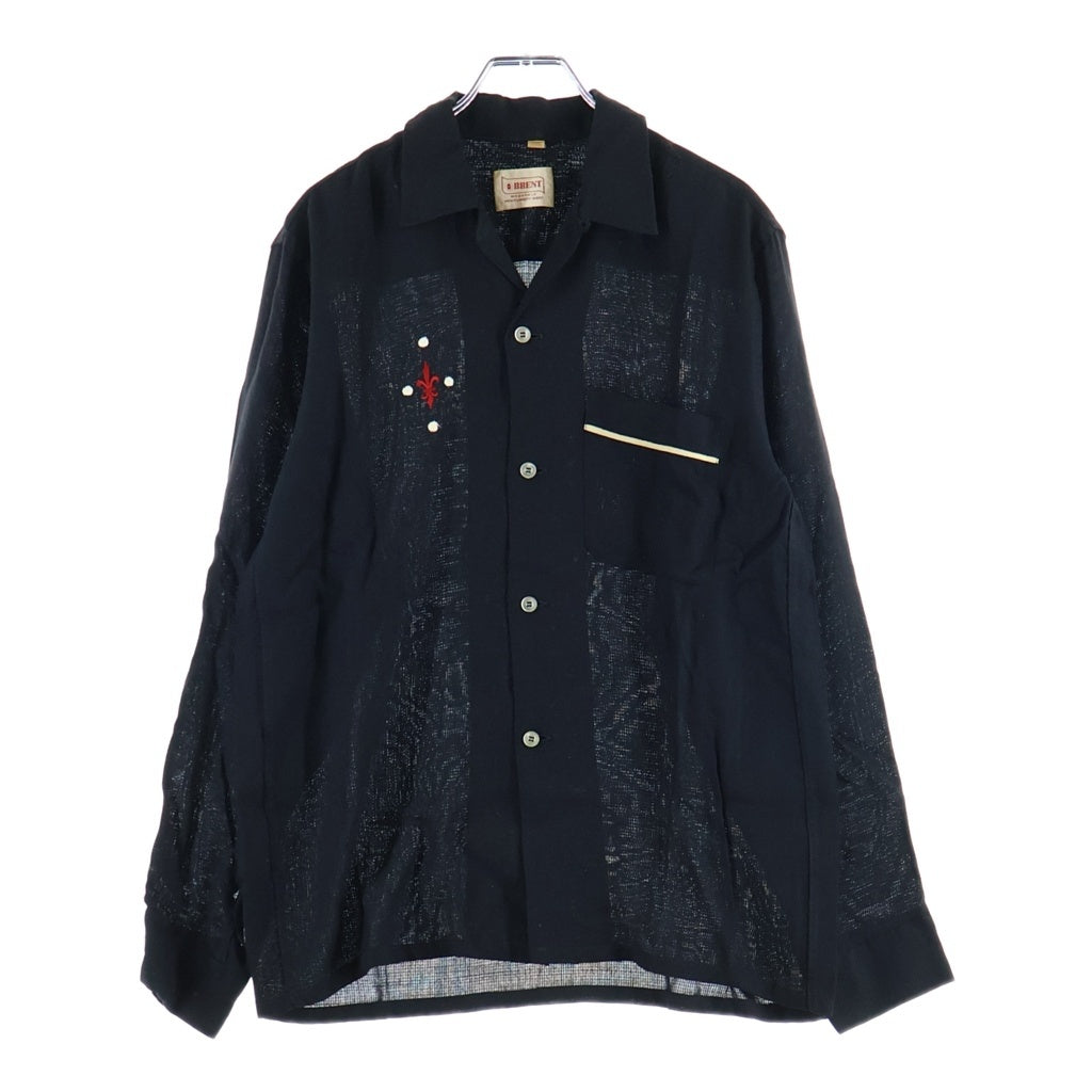 VINTAGE(ヴィンテージ) 60s Rayon Shirt レーヨンシャツ 長袖シャツ フロント刺繍 胸ポケット ブラック