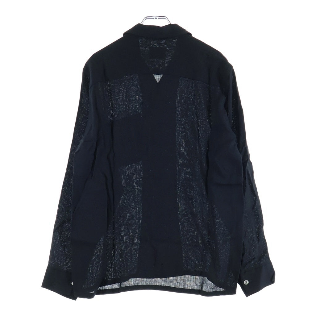VINTAGE(ヴィンテージ) 60s Rayon Shirt レーヨンシャツ 長袖シャツ フロント刺繍 胸ポケット ブラック