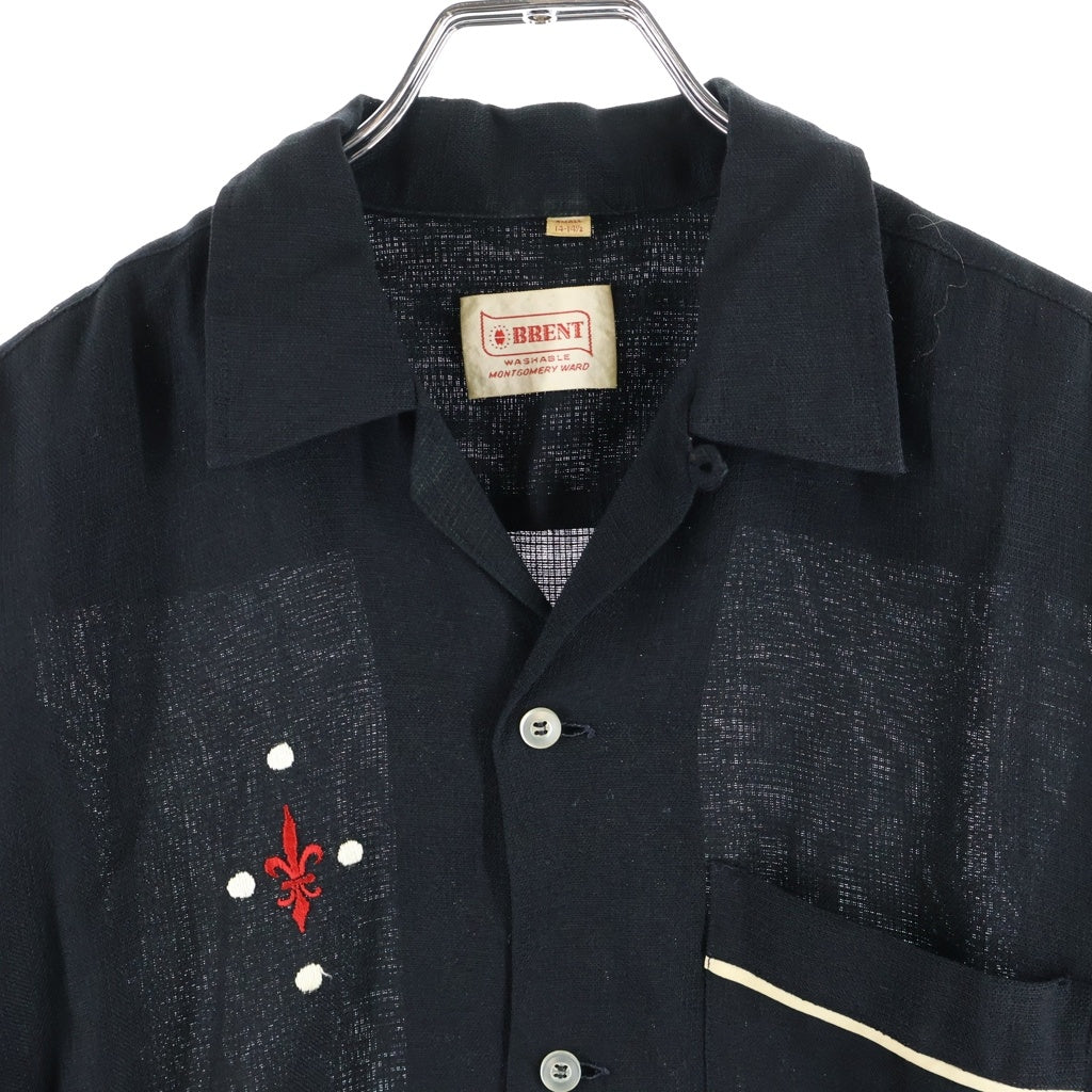 VINTAGE(ヴィンテージ) 60s Rayon Shirt レーヨンシャツ 長袖シャツ フロント刺繍 胸ポケット ブラック