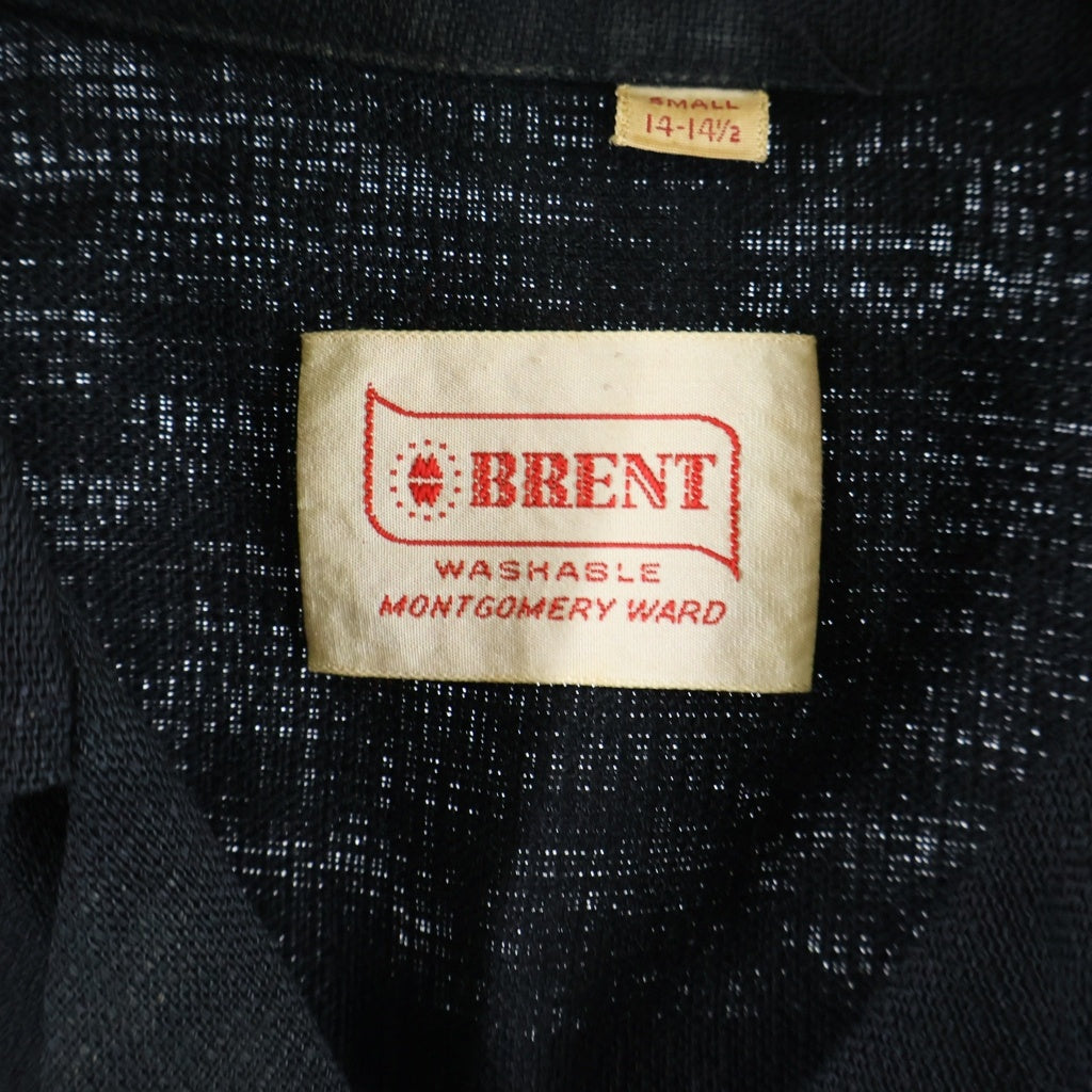 VINTAGE(ヴィンテージ) 60s Rayon Shirt レーヨンシャツ 長袖シャツ フロント刺繍 胸ポケット ブラック