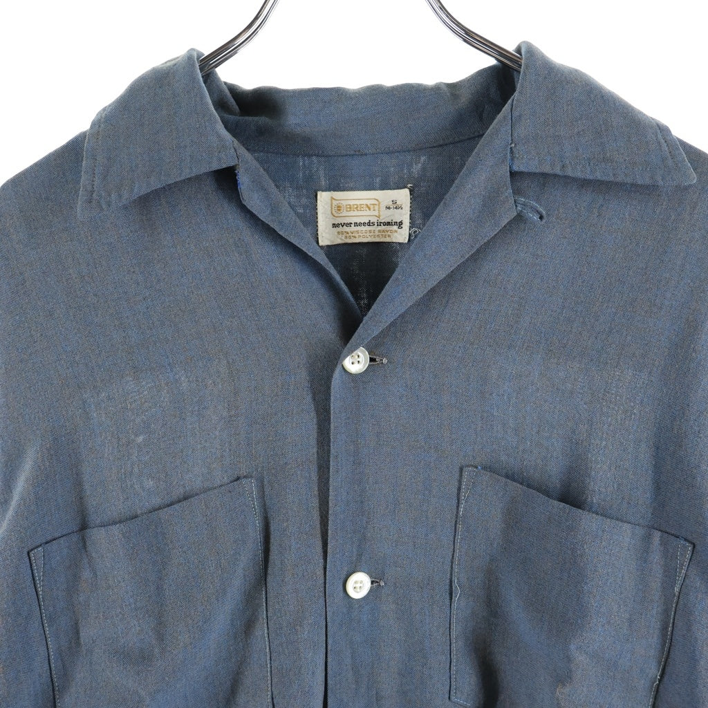VINTAGE(ヴィンテージ) 60s Rayon Shirt レーヨンシャツ 長袖シャツ 胸ポケット ブルー