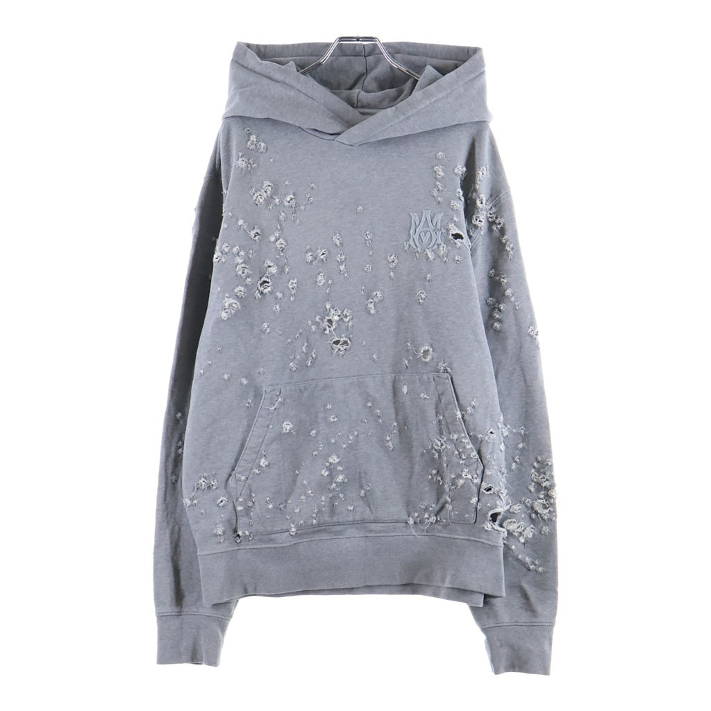 AMIRI(アミリ) 24AW MA SHOTGUN EMBROIDERED HOODIE ショットガン加工 ロゴ刺繍 プルオーバーパーカー グレー AMJYHD1041