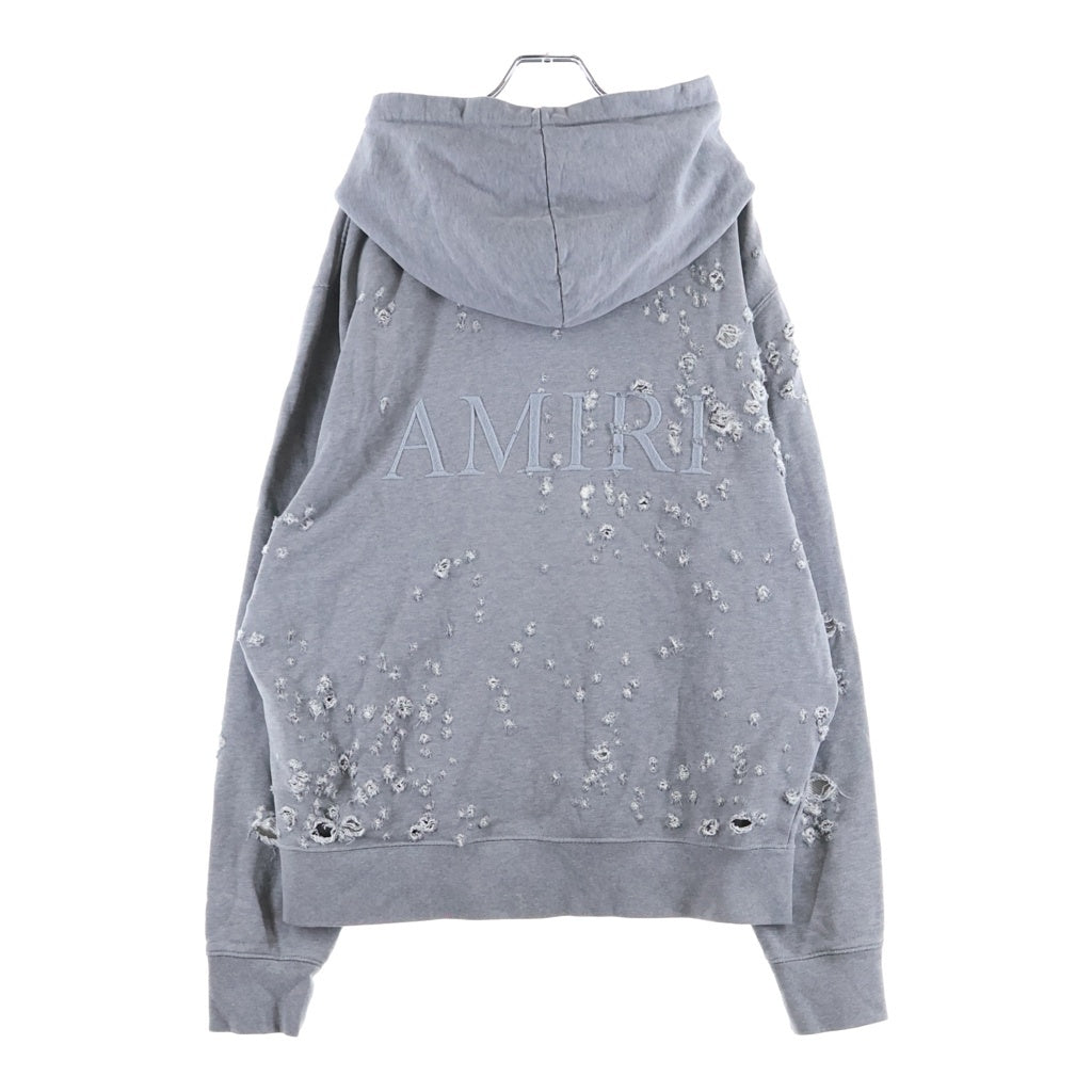 AMIRI(アミリ) 24AW MA SHOTGUN EMBROIDERED HOODIE ショットガン加工 ロゴ刺繍 プルオーバーパーカー グレー AMJYHD1041
