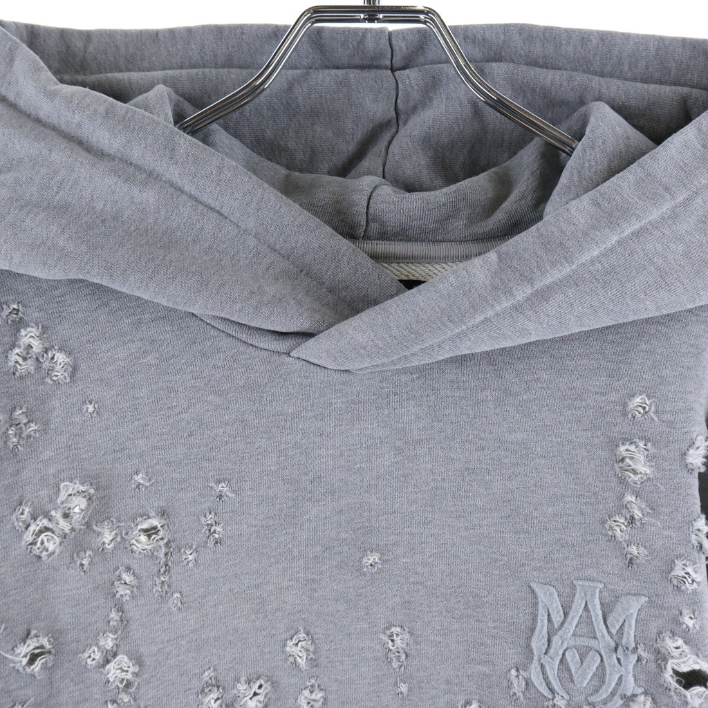 AMIRI(アミリ) 24AW MA SHOTGUN EMBROIDERED HOODIE ショットガン加工 ロゴ刺繍 プルオーバーパーカー グレー AMJYHD1041