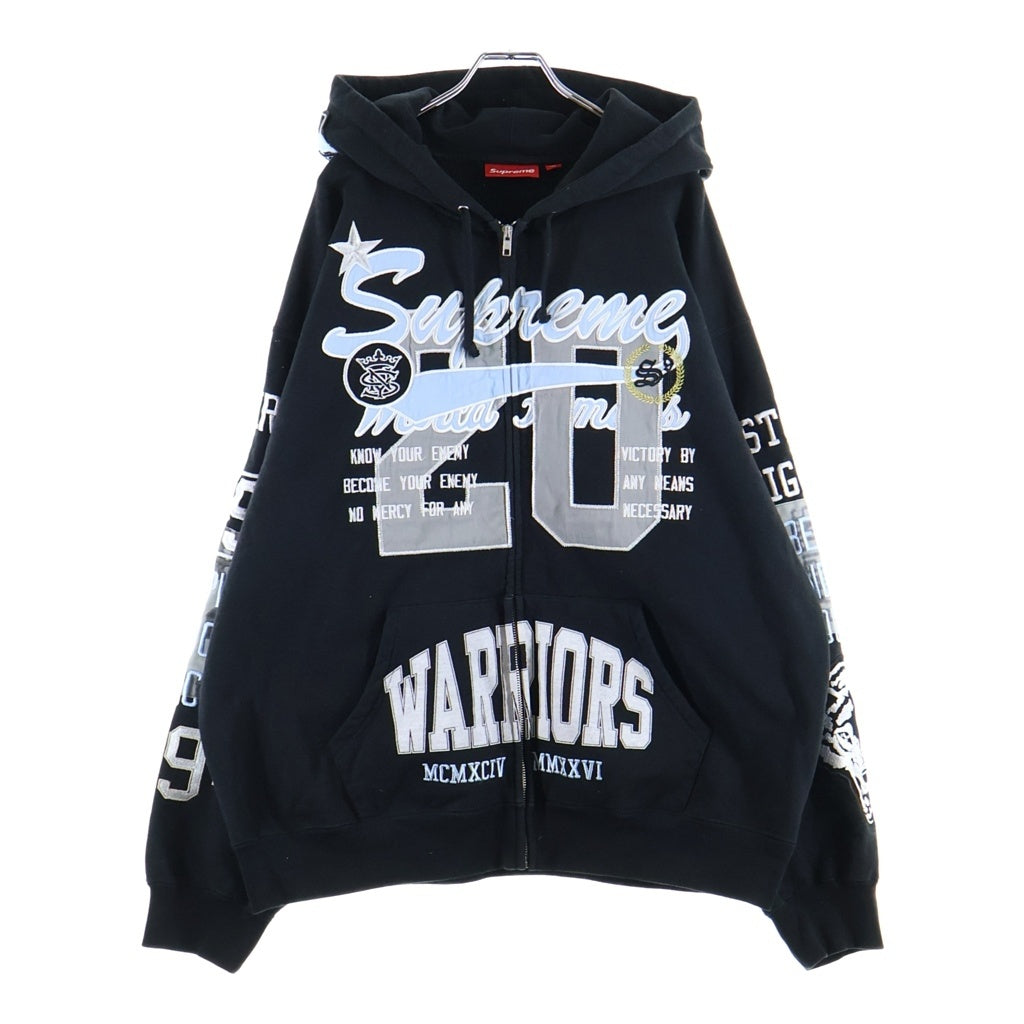 SUPREME(シュプリーム) 26SS Warrios Applique Zip Up Hooded Sweat Shirt ウォリアーズ アプリケ ジップアップ フーデッド スウェット パーカー ブラック