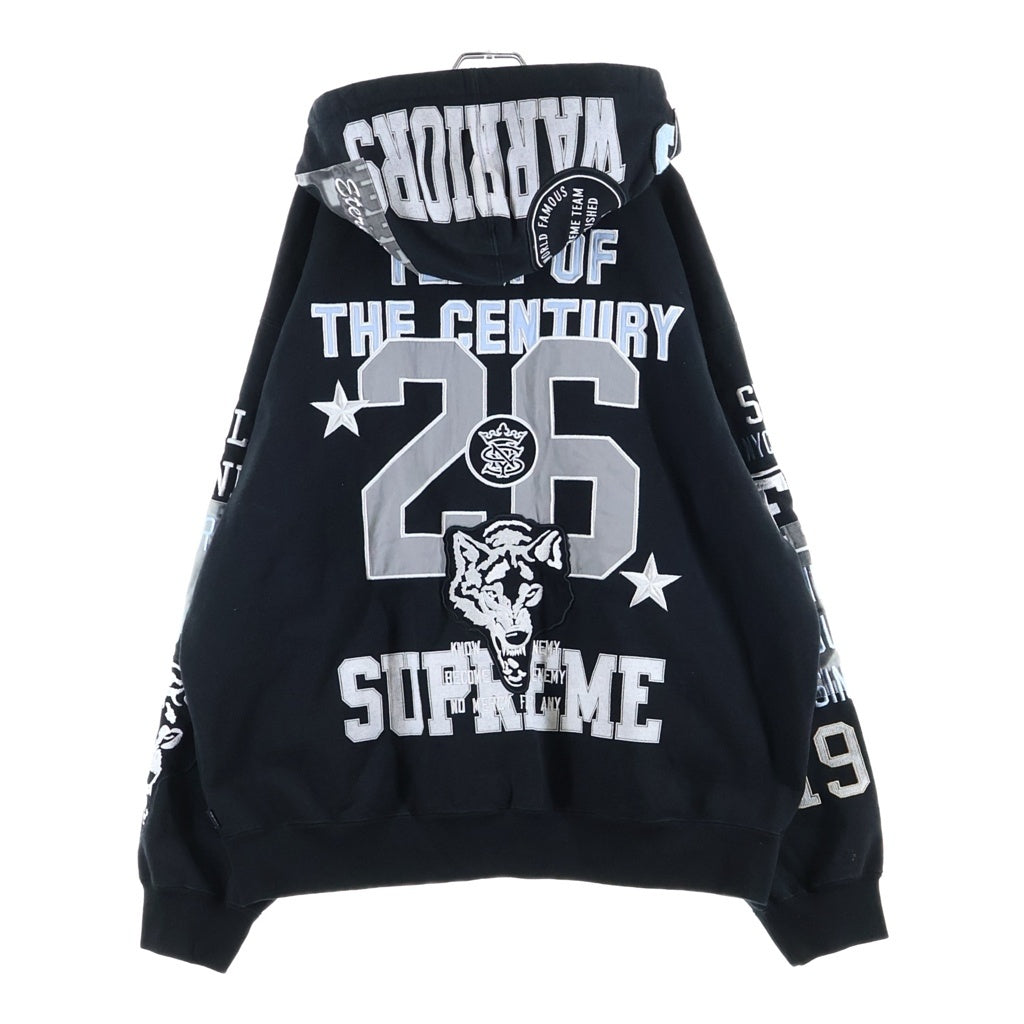 SUPREME(シュプリーム) 26SS Warrios Applique Zip Up Hooded Sweat Shirt ウォリアーズ アプリケ ジップアップ フーデッド スウェット パーカー ブラック