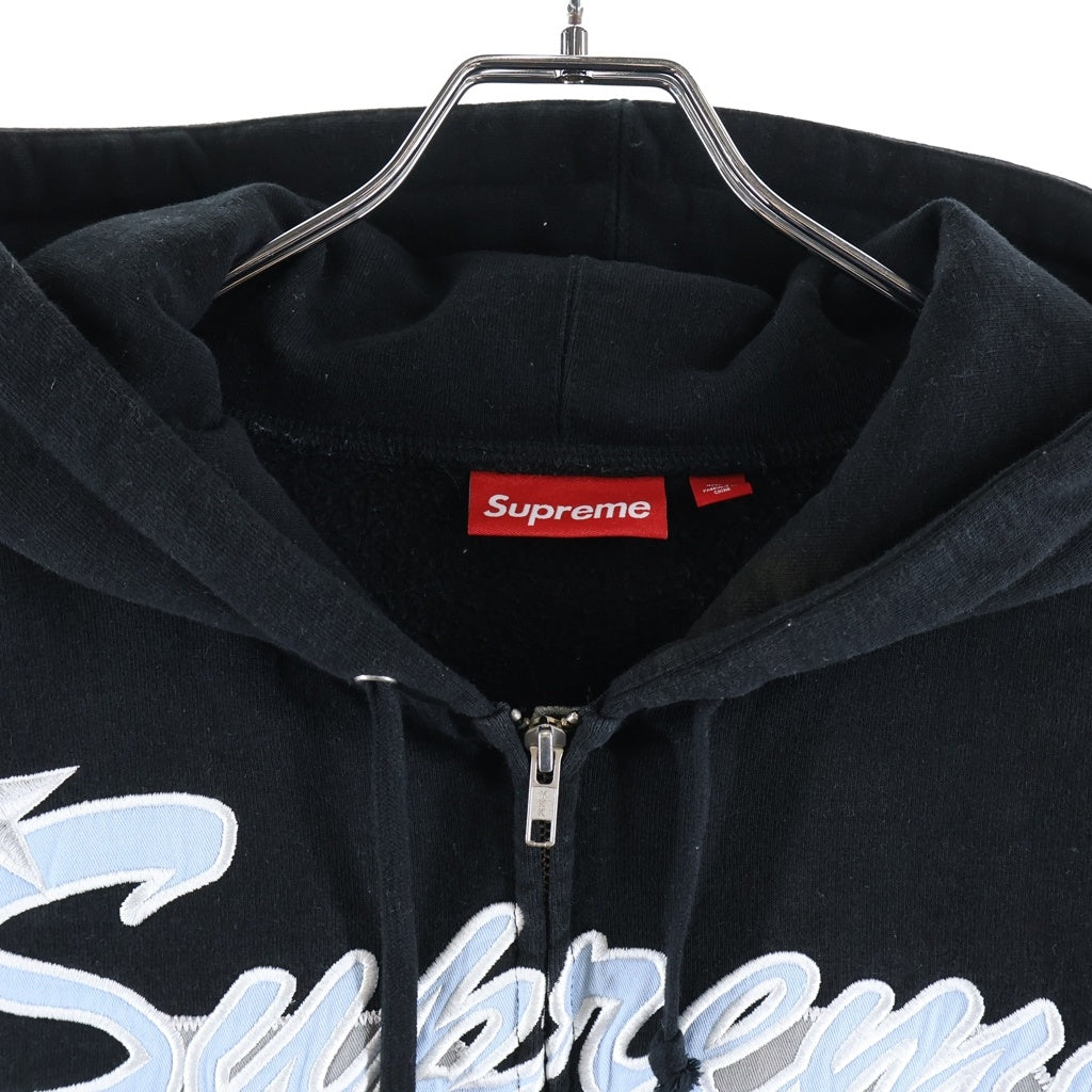 SUPREME(シュプリーム) 26SS Warrios Applique Zip Up Hooded Sweat Shirt ウォリアーズ アプリケ ジップアップ フーデッド スウェット パーカー ブラック