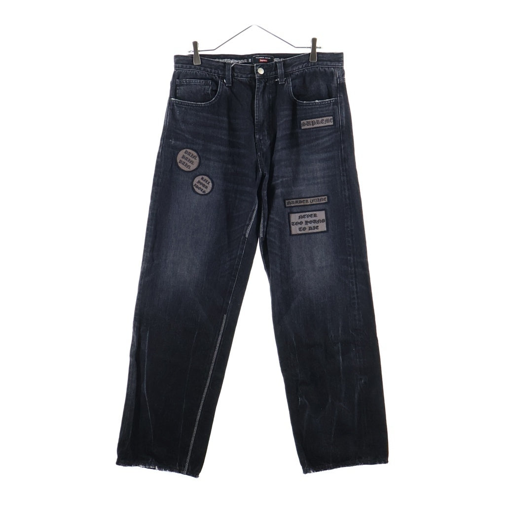 SUPREME(シュプリーム) 25AW × NUMBER NINE Patches Loose Fit Jean ナンバーナイン ダメージウォッシュ加工 ロゴワッペン ルーズフィット セルビッジ デニムパンツ ブラック