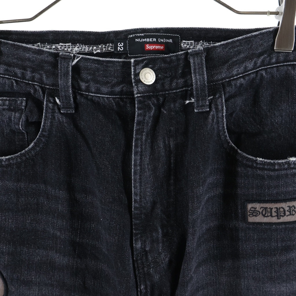 SUPREME(シュプリーム) 25AW × NUMBER NINE Patches Loose Fit Jean ナンバーナイン ダメージウォッシュ加工 ロゴワッペン ルーズフィット セルビッジ デニムパンツ ブラック
