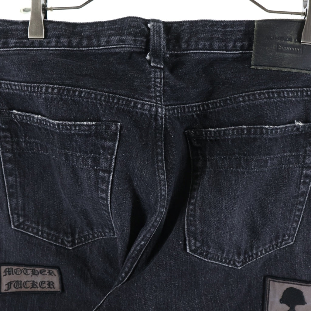 SUPREME(シュプリーム) 25AW × NUMBER NINE Patches Loose Fit Jean ナンバーナイン ダメージウォッシュ加工 ロゴワッペン ルーズフィット セルビッジ デニムパンツ ブラック
