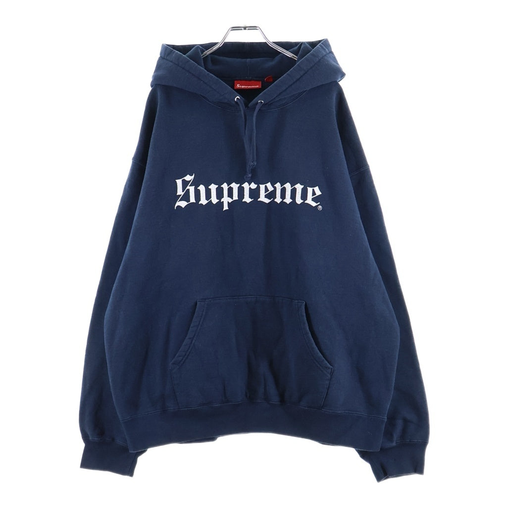 SUPREME(シュプリーム) 25AW Washed Old English Hooded Sweatshirt ウォッシュド オールドイングリッシュ フーデッドスウェットシャツ プルオーバーパーカー ネイビー