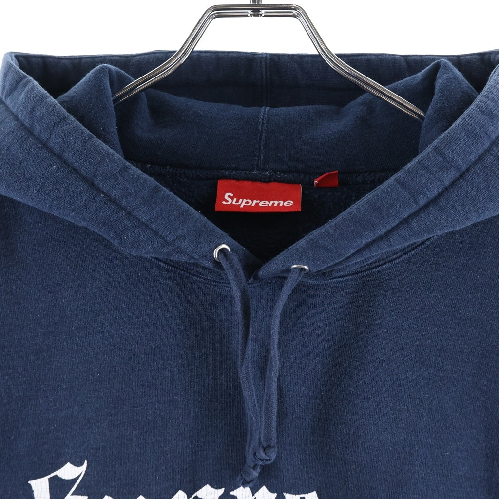 SUPREME(シュプリーム) 25AW Washed Old English Hooded Sweatshirt ウォッシュド オールドイングリッシュ フーデッドスウェットシャツ プルオーバーパーカー ネイビー
