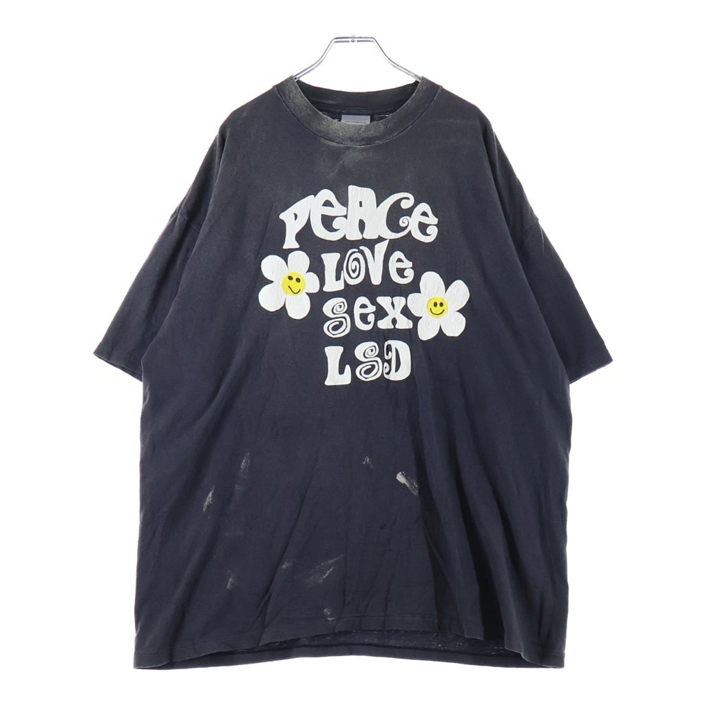 READY MADE(レディメイド) 24SS T-SHIRT PEACE ピース 両面プリント ダメージ加工 クルーネック半袖Tシャツ カットソー チャコールグレー RE-CO-BK-00-00-280