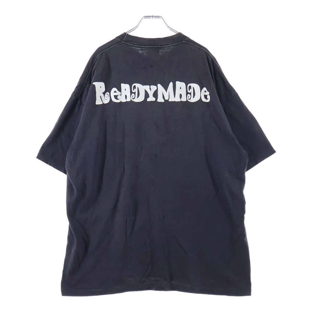 READY MADE(レディメイド) 24SS T-SHIRT PEACE ピース 両面プリント ダメージ加工 クルーネック半袖Tシャツ カットソー チャコールグレー RE-CO-BK-00-00-280
