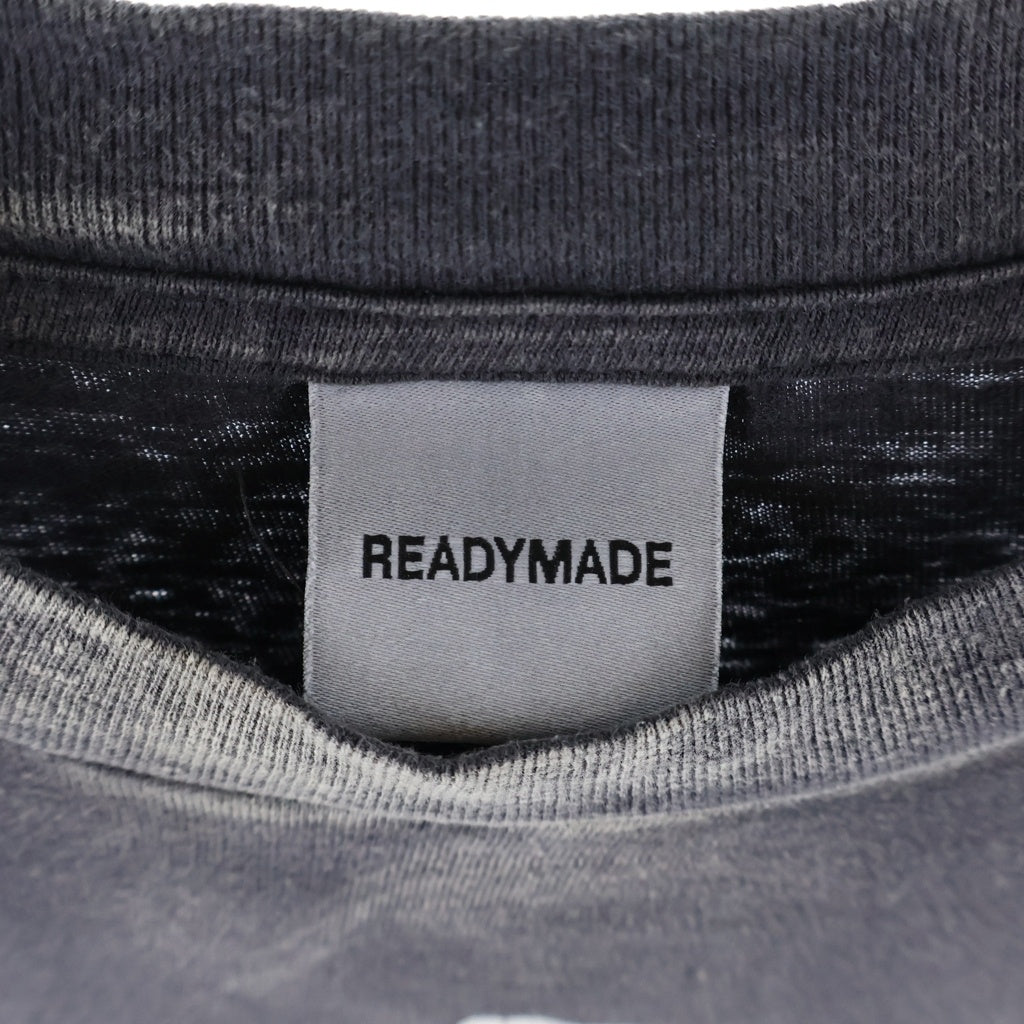 READY MADE(レディメイド) 24SS T-SHIRT PEACE ピース 両面プリント ダメージ加工 クルーネック半袖Tシャツ カットソー チャコールグレー RE-CO-BK-00-00-280