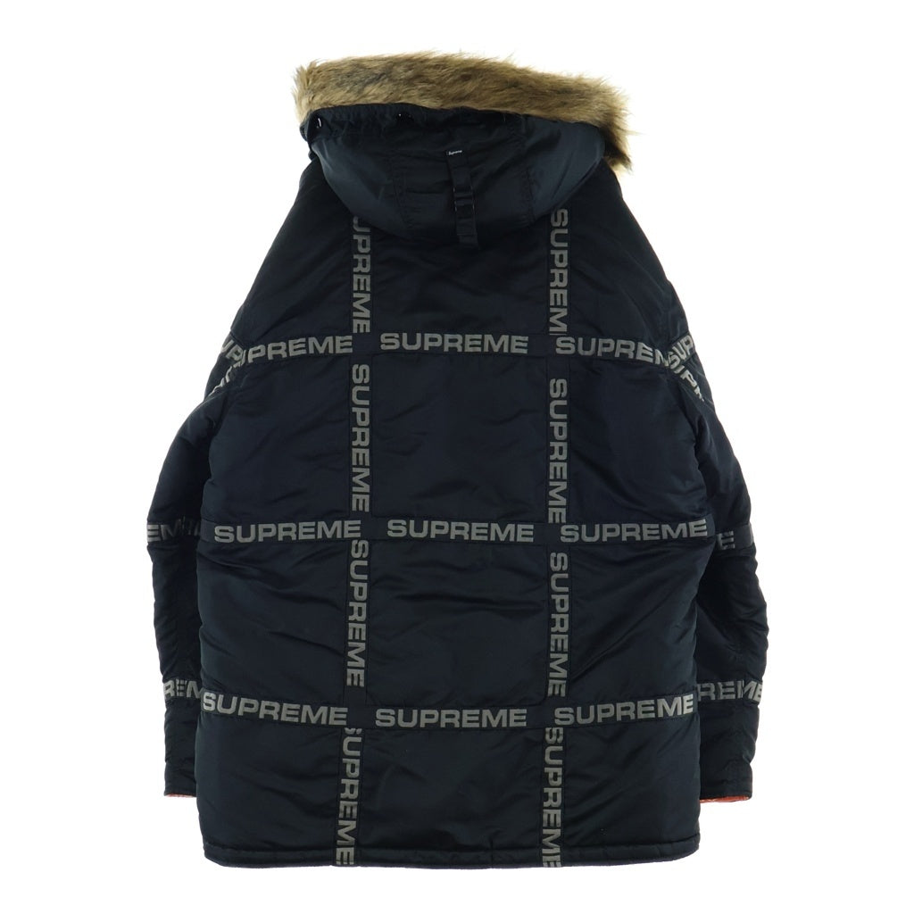 SUPREME(シュプリーム) 18AW Logo Tape N-3B Parka ロゴテープ パーカー ファー フーデッド フライトジャケット ブラック/オレンジ