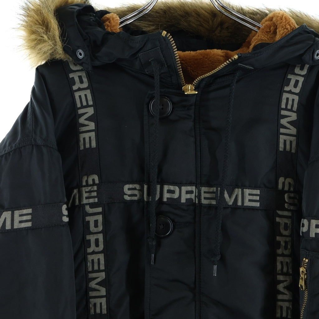 SUPREME(シュプリーム) 18AW Logo Tape N-3B Parka ロゴテープ パーカー ファー フーデッド フライトジャケット ブラック/オレンジ