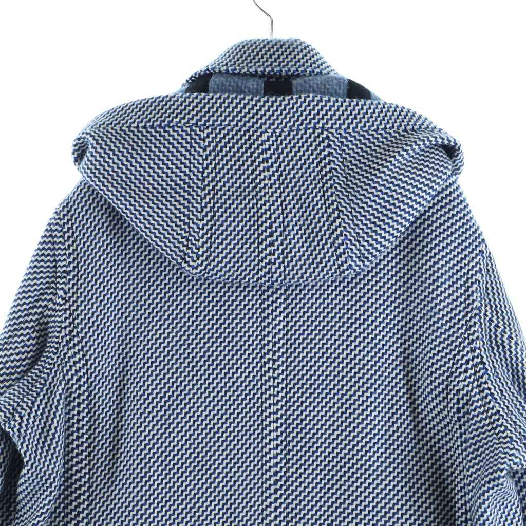 STELLA McCARTNEY(ステラマッカートニー) 千鳥格子柄 フード付き ウール ダブルコート ブルー/ホワイト