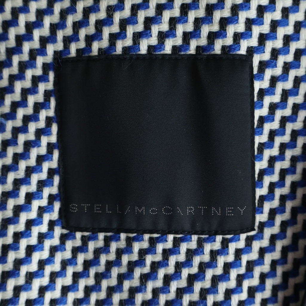 STELLA McCARTNEY(ステラマッカートニー) 千鳥格子柄 フード付き ウール ダブルコート ブルー/ホワイト