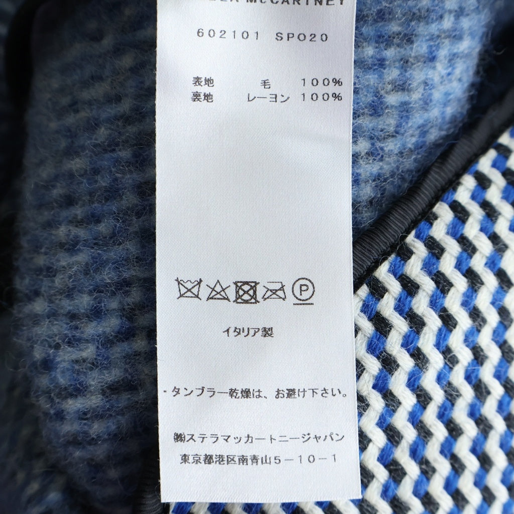 STELLA McCARTNEY(ステラマッカートニー) 千鳥格子柄 フード付き ウール ダブルコート ブルー/ホワイト