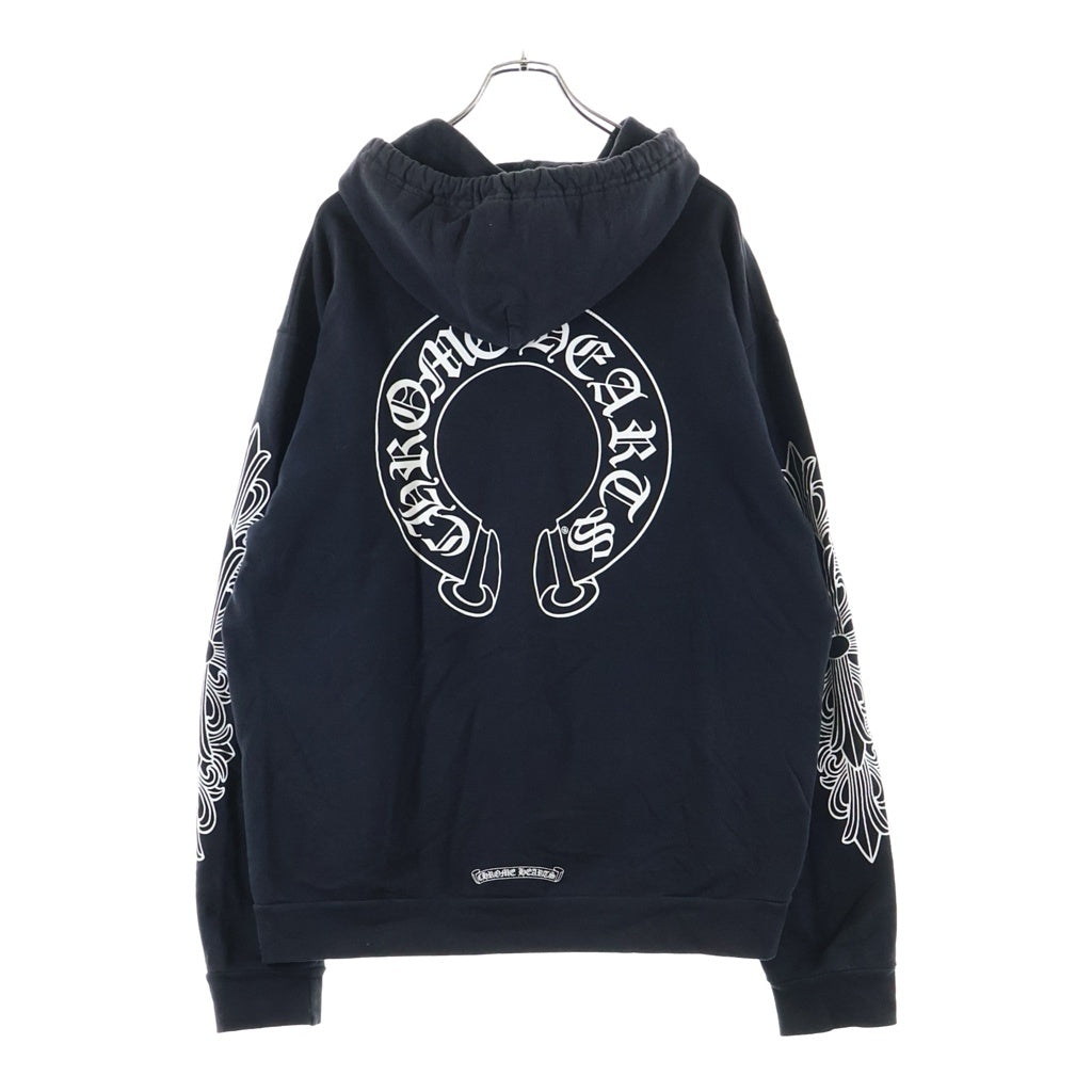 CHROME HEARTS(クロムハーツ) SWTSHRT PLVR 袖フローラル バックホースシュープリント スウェット プルオーバーパーカー ブラック