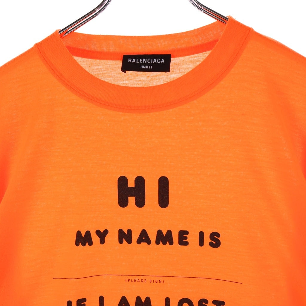 BALENCIAGA(バレンシアガ) 22SS UNIFIT HI MY NAME IS メッセージプリント グラフィックロゴ オーバーサイズ クルーネック 半袖Tシャツカットソー オレンジ 661715 TKVH5