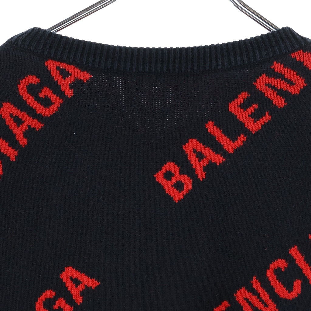 BALENCIAGA(バレンシアガ) 20AW ALLOVER LOGO CREWNECK KNIT オーバーサイズ ロゴニット クルーネックセーター ブラック/レッド 625970 T3178