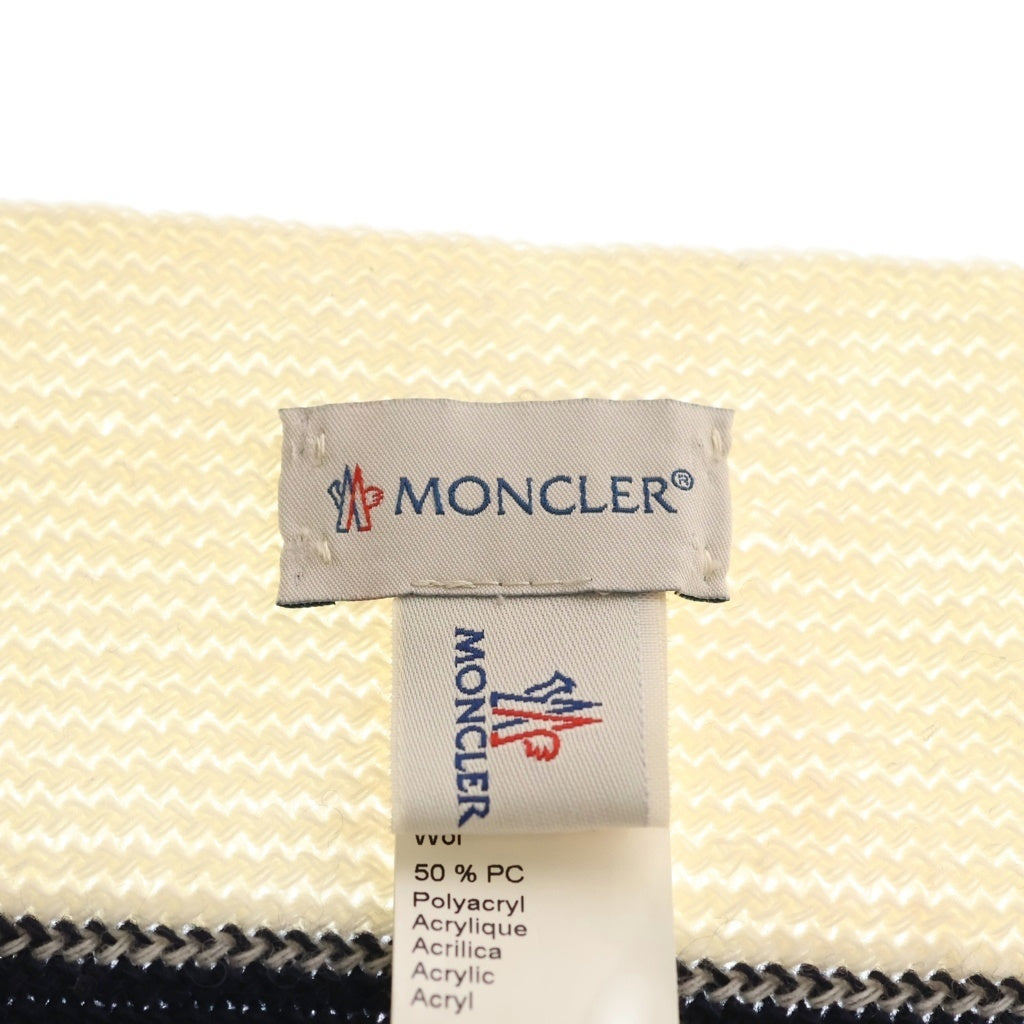 MONCLER(モンクレール) ワッペンロゴ トリコロール ウール フリンジ ロングマフラー ホワイト/レッド/ネイビー レディース