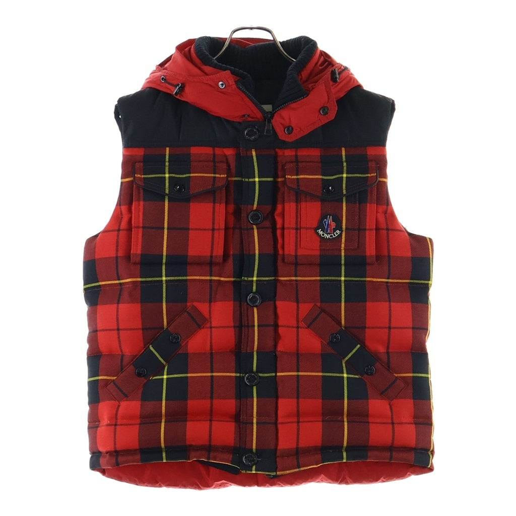 MONCLER(モンクレール) LIBERRATION タータンチェック柄 フード付き ダウンベスト レッド