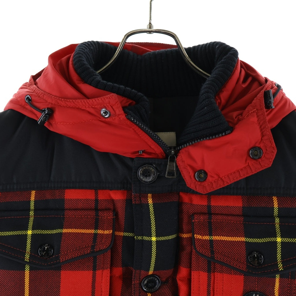 MONCLER(モンクレール) LIBERRATION タータンチェック柄 フード付き ダウンベスト レッド