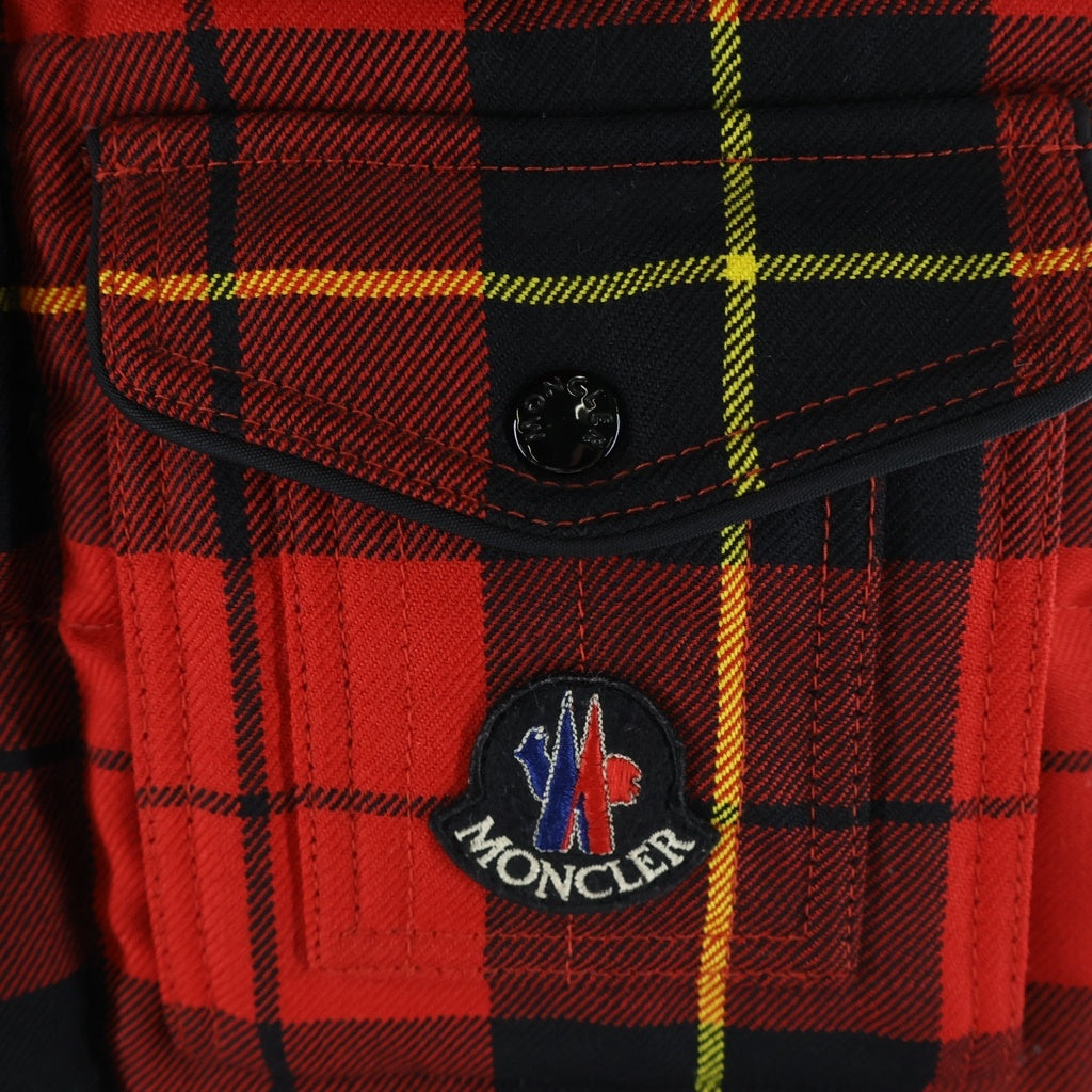 MONCLER(モンクレール) LIBERRATION タータンチェック柄 フード付き ダウンベスト レッド