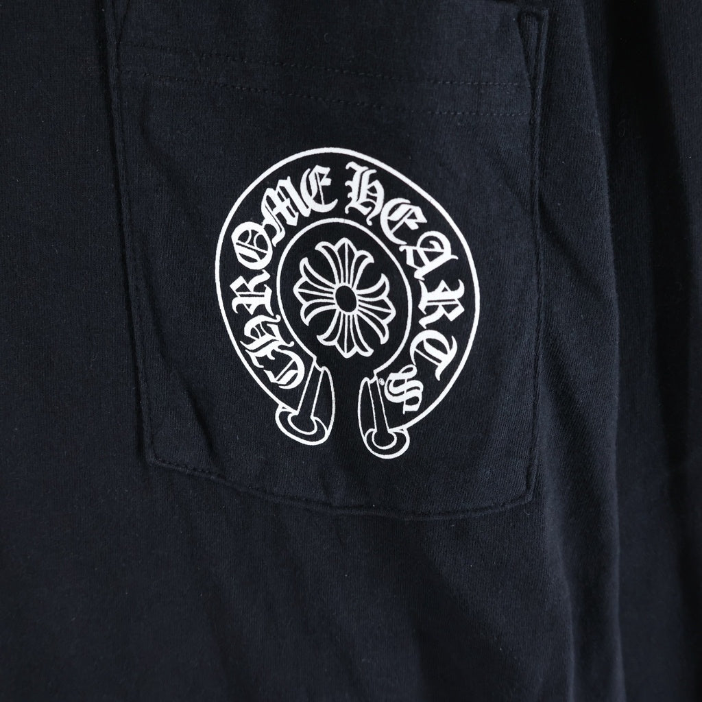 CHROME HEARTS(クロムハーツ) FLRL CRS HORSESHOE L/S バックホースシュー 袖フローラル ロングスリーブ 長袖Tシャツ カットソー ブラック