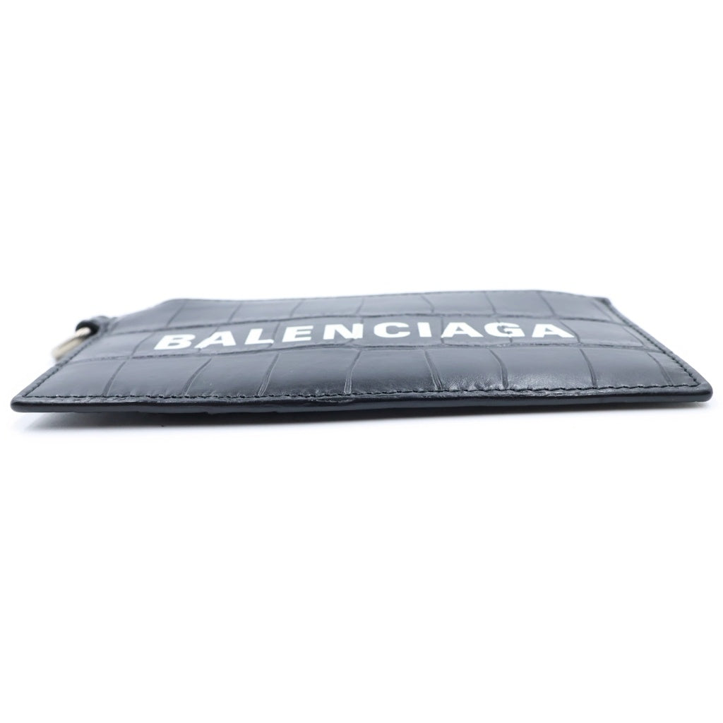 BALENCIAGA(バレンシアガ) クロコ型押し ネックストラップ付き カードケース ブラック 594548 レディース