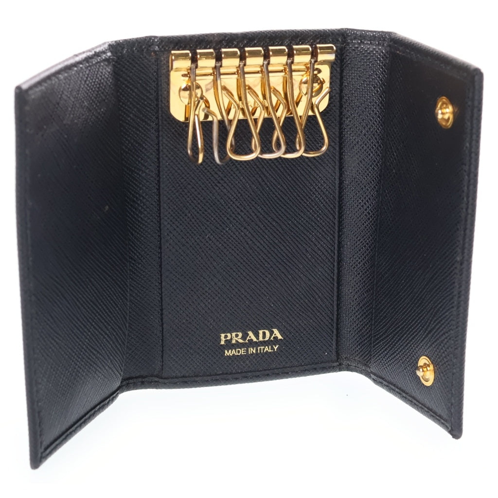 PRADA(プラダ) サフィアーノ レザートライアングル 6連 キーケース ブラック 1PG222