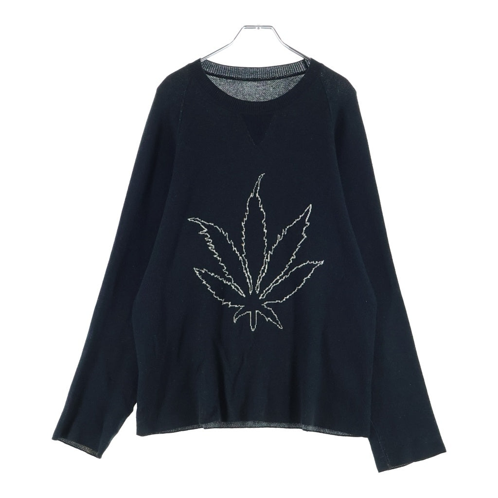 lucien pellat-finet(ルシアンペラフィネ) LEAF COTTON SWEATER カシミヤ混 リーフデザイン 長袖セーター ブラック