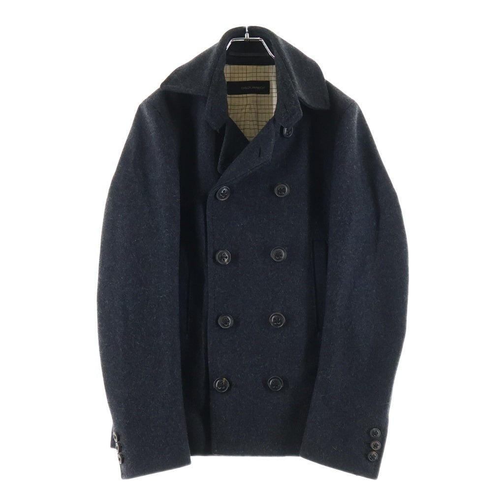 DSQUARED2(ディースクエアード) 裏地チェック メルトンウール ショート丈Pコート グレー 71 AM13771