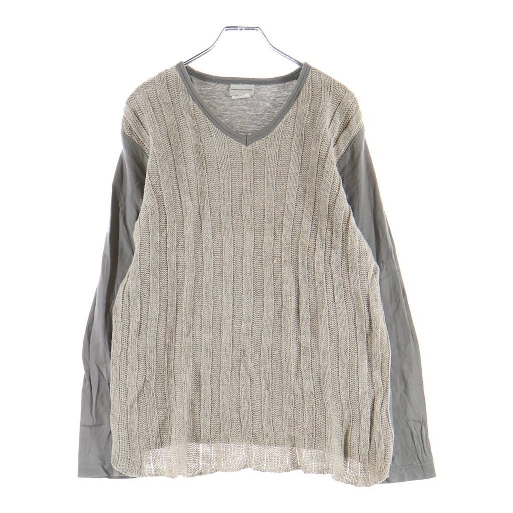 DRIES VAN NOTEN(ドリスヴァンノッテン) 90s ライカ期 リネン Vネック 素材切替 長袖セーター ベージュ 3151-7004