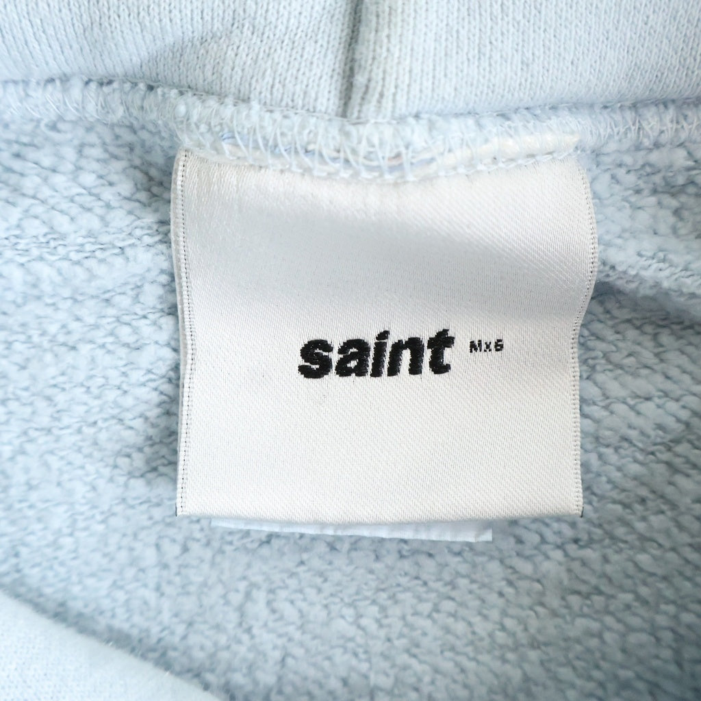 SAINT MICHAEL(セントマイケル) 25SS HOODIE RIBON SAINT 胸ロゴ スウェット プルオーバーパーカー ブルー SM-HR8-0000-048