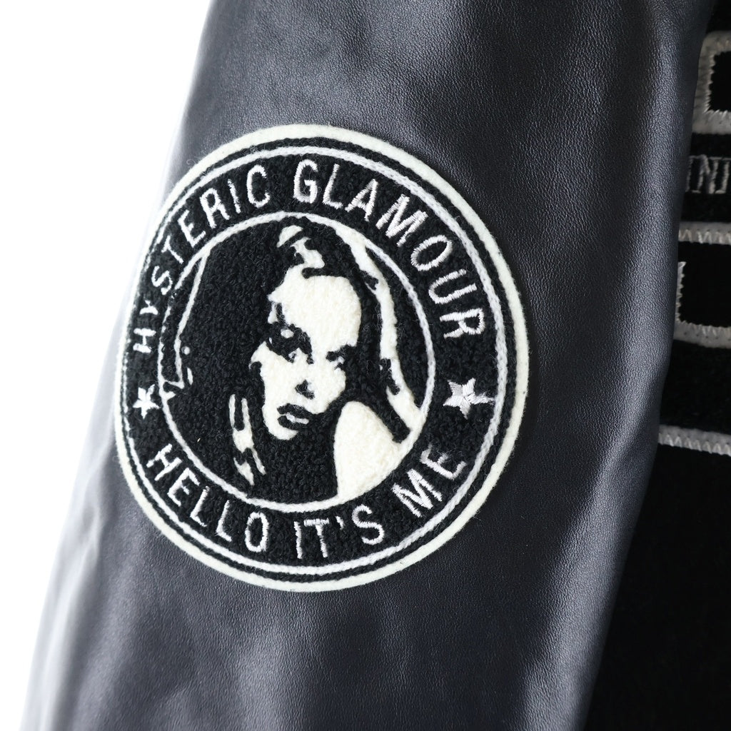 HYSTERIC GLAMOUR(ヒステリックグラマー) 22AW×WIND AND SEA VARSITY JACKET ヴァーシティージャケット スタジャン ロゴパッチ ブラック WDS-C-HYS-23-AP-Q1-01