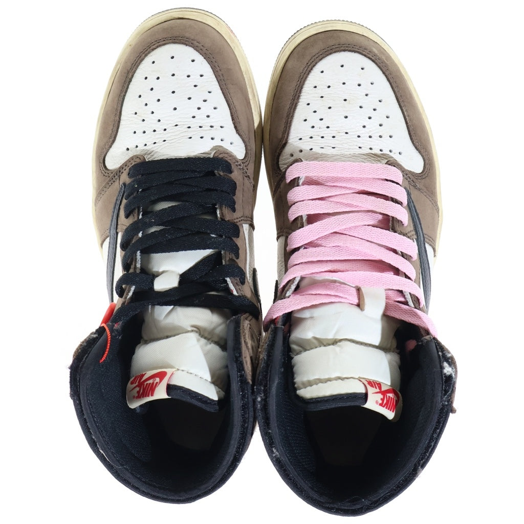 NIKE(ナイキ) ×TRAVIS SCOTT AIR JORDAN 1 HIGH OG TS SP トラヴィススコット エアジョーダン1 ハイカットスニーカー ブラウン/ホワイト US8.5/26.5cm CD4487-100