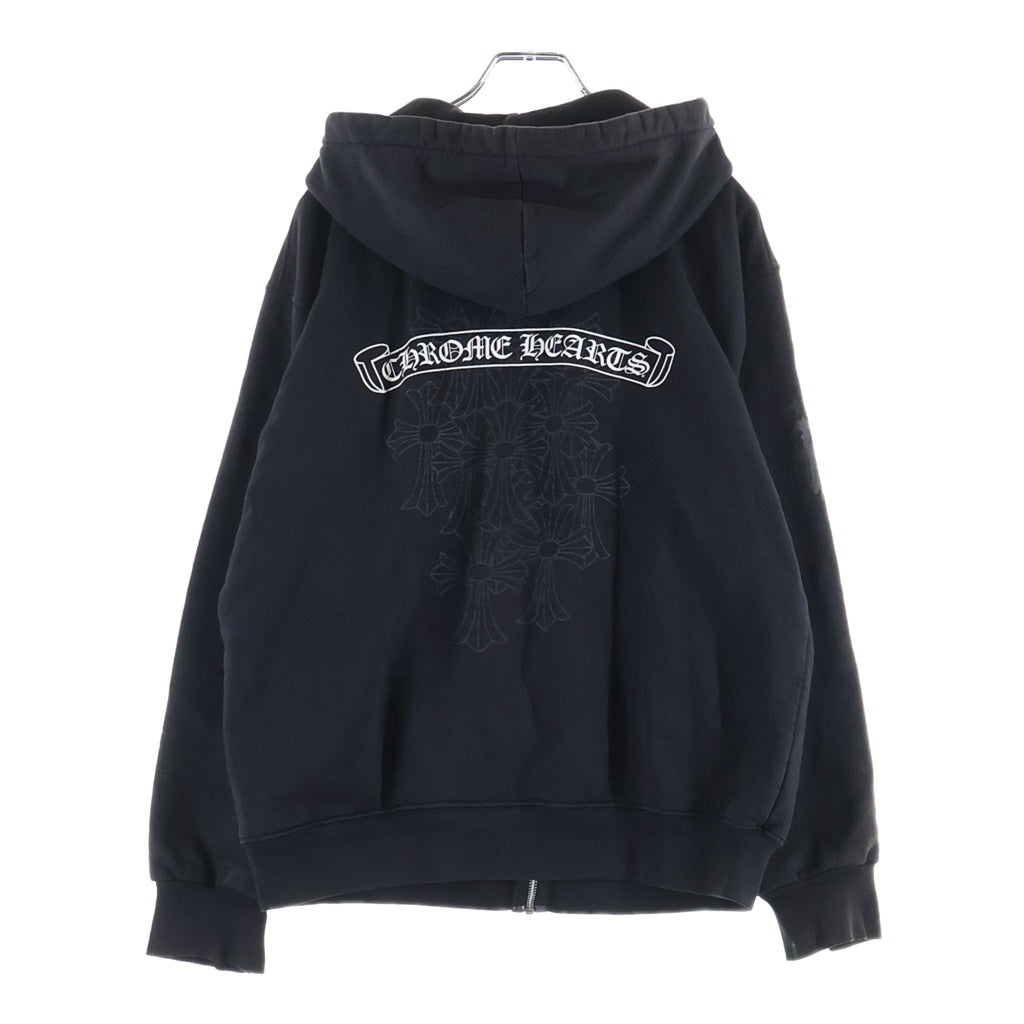 CHROME HEARTS(クロムハーツ) SWTSHIRT HD ZIP バックセメタリークロスプリント サーマル裏地ジップアップパーカー ブラック