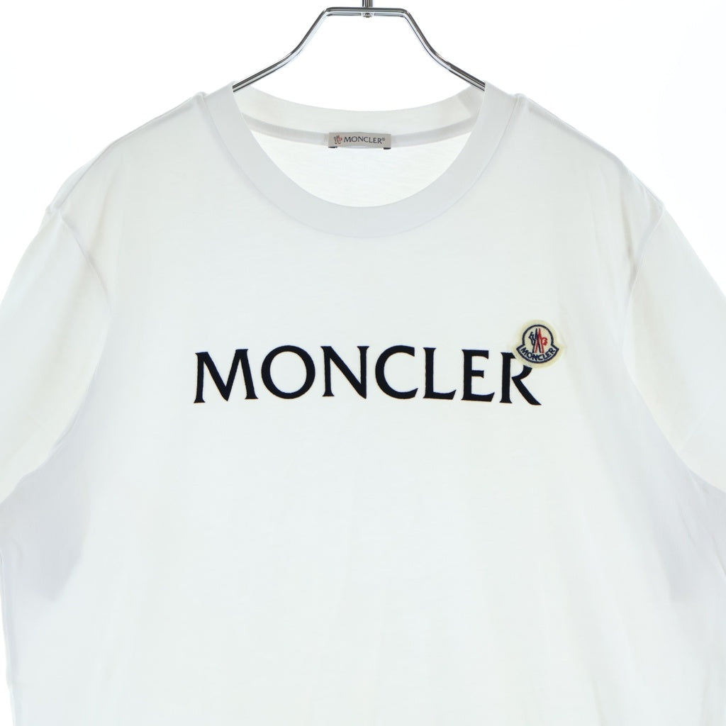 MONCLER(モンクレール) 23AW フロッキーロゴ刺繍 クルーネック半袖Tシャツ カットソー ホワイト I20918C00047 8390T