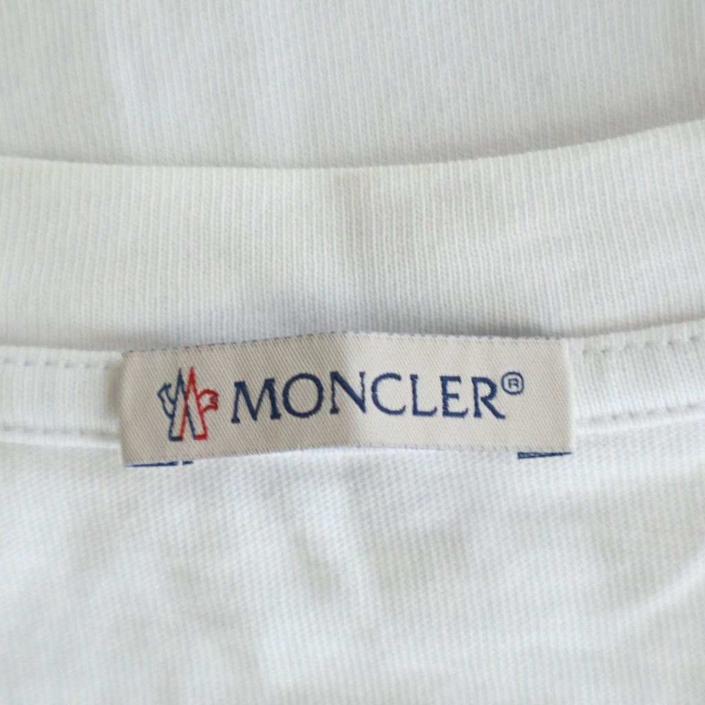 MONCLER(モンクレール) 23AW フロッキーロゴ刺繍 クルーネック半袖Tシャツ カットソー ホワイト I20918C00047 8390T