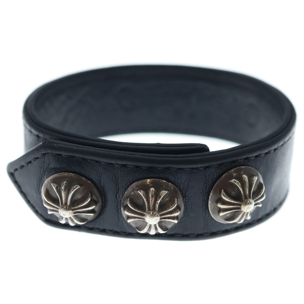 CHROME HEARTS(クロムハーツ) 3BTN 2SNP クロスボール 3ボタン2スナップ レザーブレスレット ブラック/シルバー BCA123