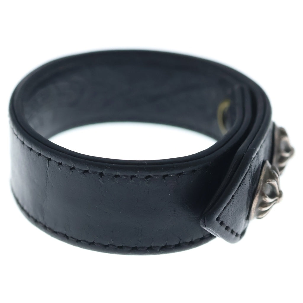 CHROME HEARTS(クロムハーツ) 3BTN 2SNP クロスボール 3ボタン2スナップ レザーブレスレット ブラック/シルバー BCA123