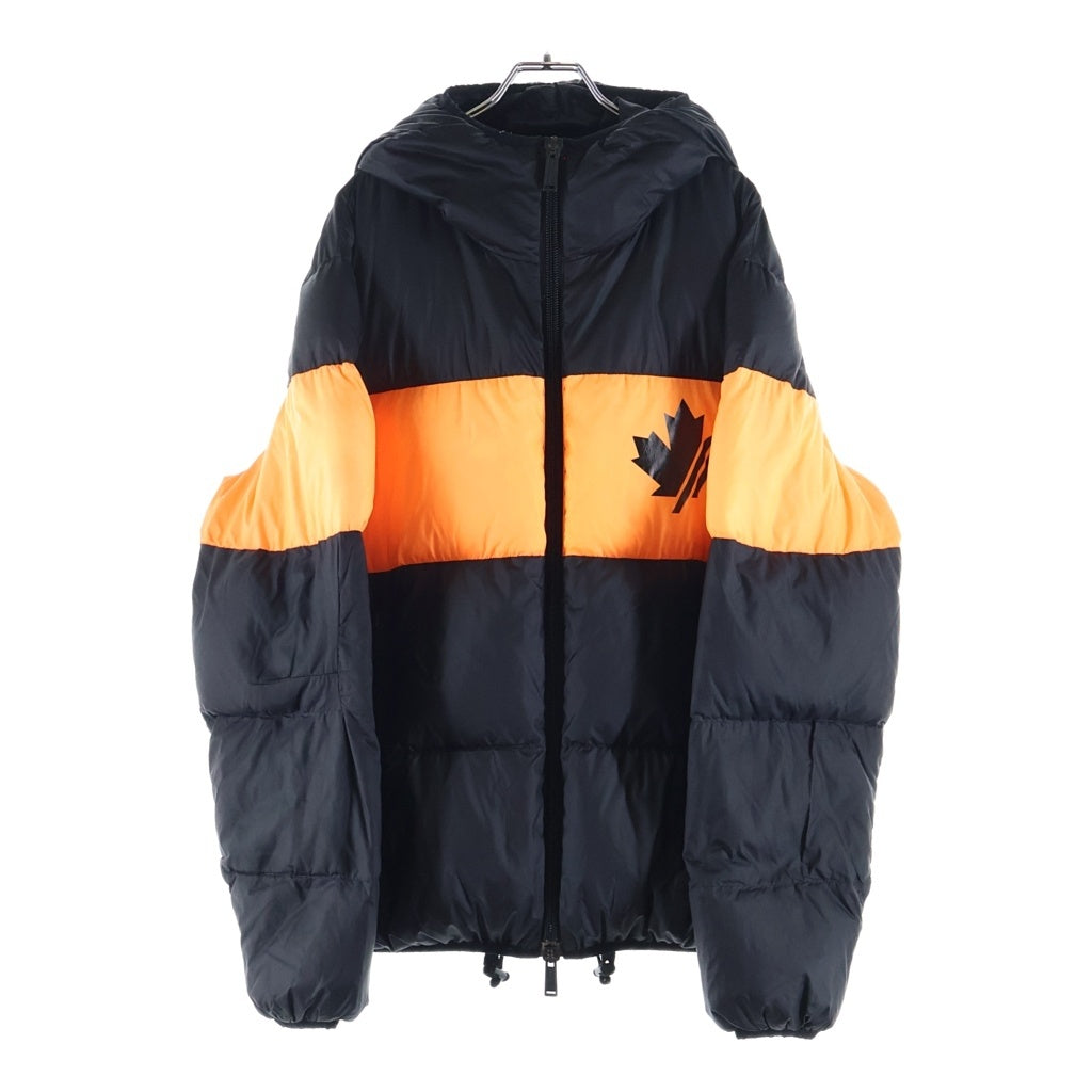 DSQUARED2(ディースクエアード) 19AW Nylon Hooded Puffer ナイロン ダウンジャケット ツートーン バックロゴ ブラック/オレンジ S74AM0960 S52119