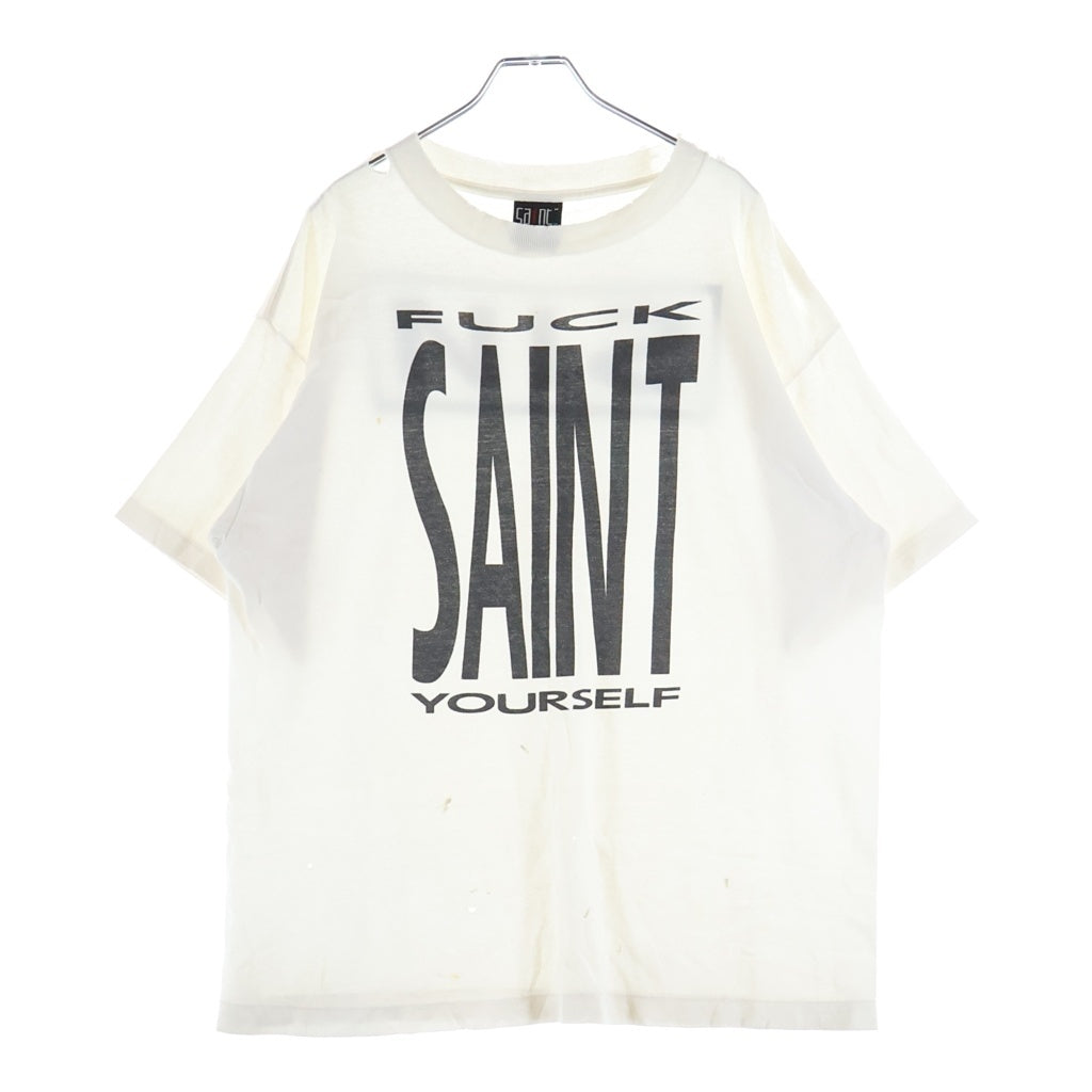 SAINT MICHAEL(セントマイケル) 25SS SAINT YOURSELF SS TEE ヴィンテージ加工 プリント クルーネック 半袖Tシャツ カットソー ホワイト SM-HR8-0000-020