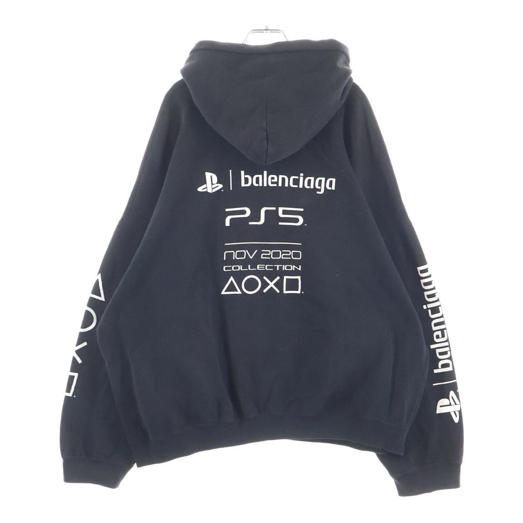 BALENCIAGA(バレンシアガ) 21AW Playstation Boxy Hoodie プレイステーション5 プリントオーバーサイズフーディ プルオーバーパーカー ブラック 651799 TKVF4