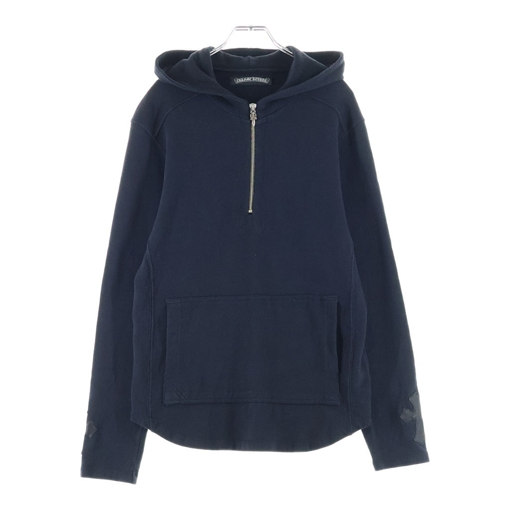 CHROME HEARTS(クロムハーツ) OLD 袖クロスパッチ付きハーフジップパーカー ブラック