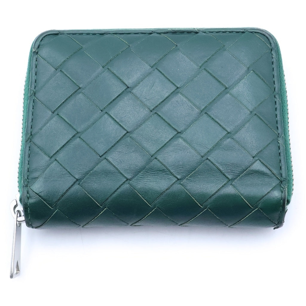 BOTTEGA VENETA(ボッテガヴェネタ) イントレチャート スモールレザー ラウンドジップ コンパクトウォレット 二つ折り財布 グリーン